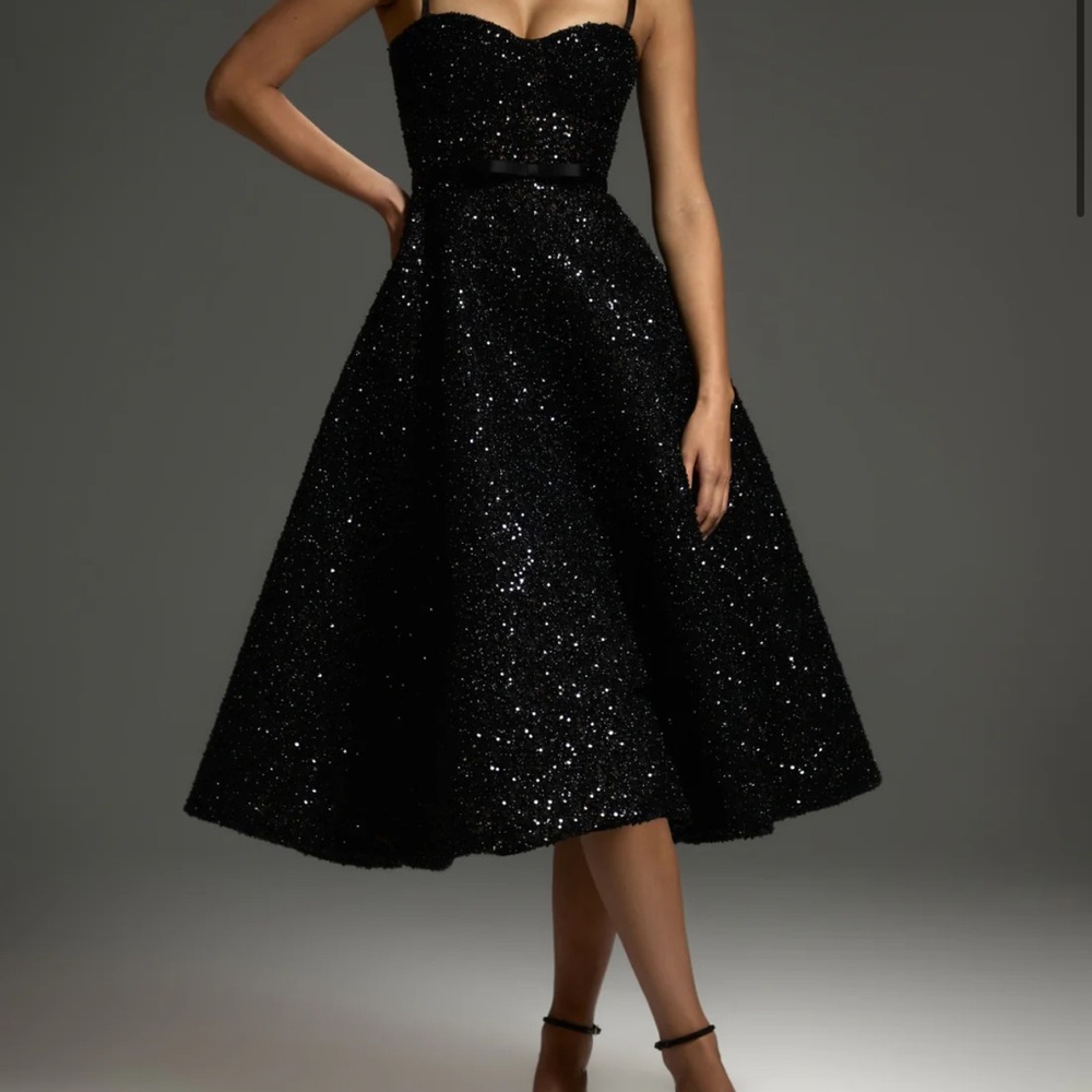 NADINE MERABI Black Strapless Sequin Dress